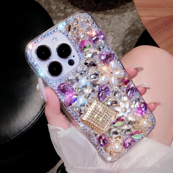 Iphone Phone 15 Pro Pro Max  Clear Purple Diamond Case - Picture 6 of 9